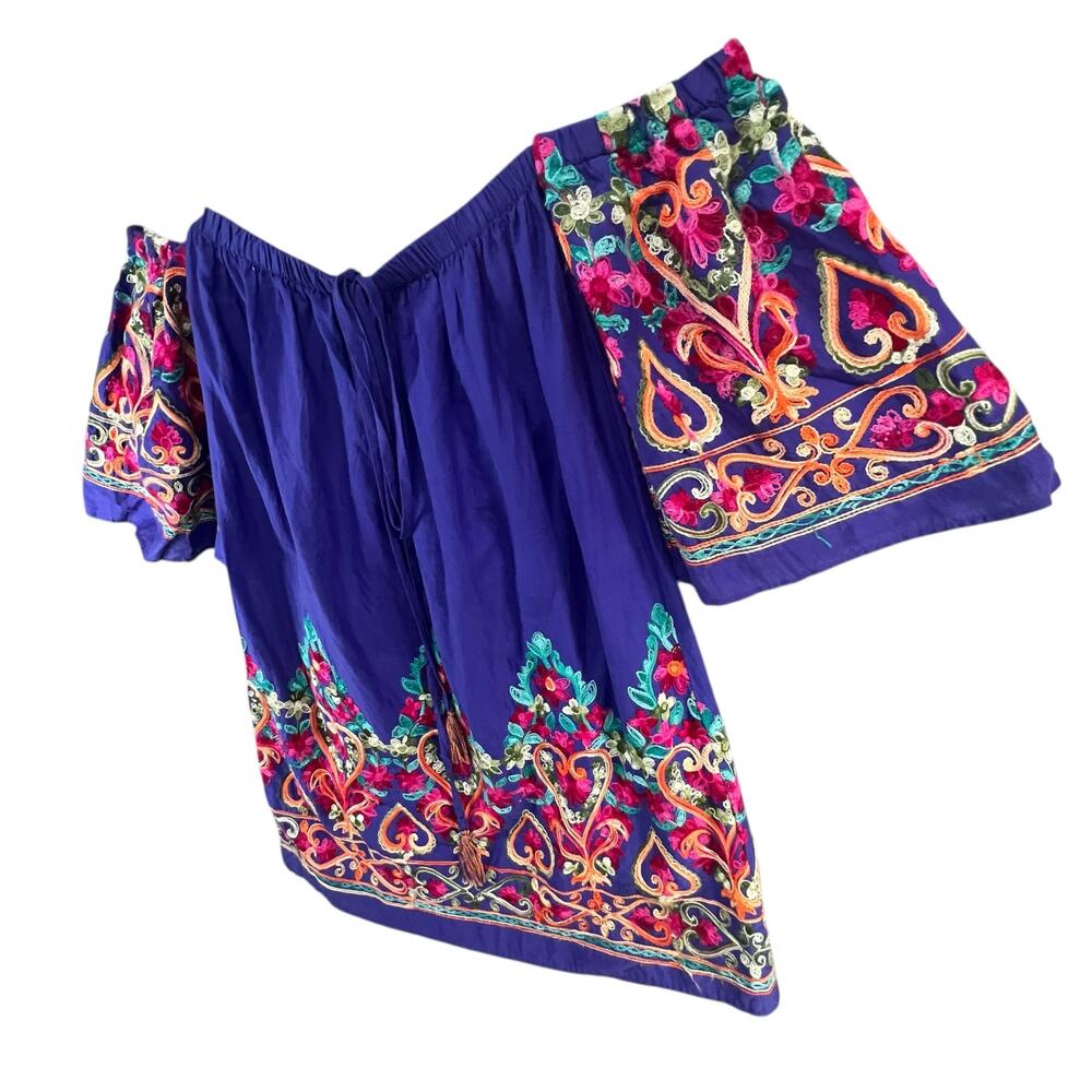 Hayden Off Shoulder Tunic Blouse‎ S Purple Embroidered Boho Peasant Top Festival - Picture 3 of 10